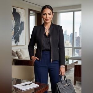 Ted Baker Black Textured Zip Top with Rose Gold Hardware